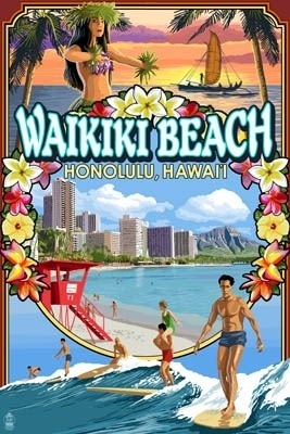 Waikiki Beach, Oahu, Hawaii - Scenes - Lantern Press Artwork
