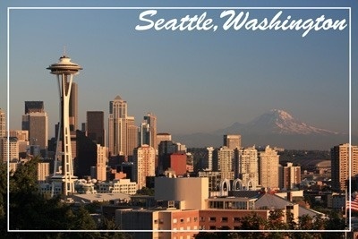 Seattle, Washington - Skyline & Rainier - Lantern Press Photography