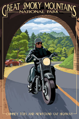Motorcycle & Tunnel - Great Smoky Mountains National Park, TN - Lantern Press Poster