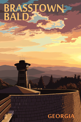 Brasstown Bald, Georgia - Sunset Scene - Lantern Press Poster