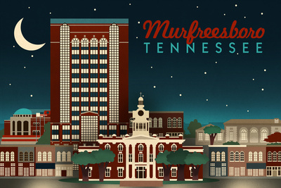 Murfreesboro, Tennessee - Retro Style Skyline - Lantern Press Artwork