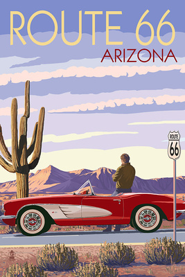 Arizona - Route 66 - Classic Car - Lantern Press Artwork