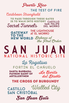 Puerto Rico - Typography - San Juan National Historic Site - Pink - Lantern Press Artwork