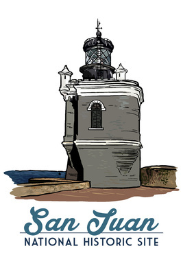 Puerto Rico - El Moro Lighthouse - San Juan National Historic Site - Lantern Press Artwork