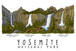 Yosemite National Park, California - Waterfall Montage - Line Drawing - Lantern Press Artwork