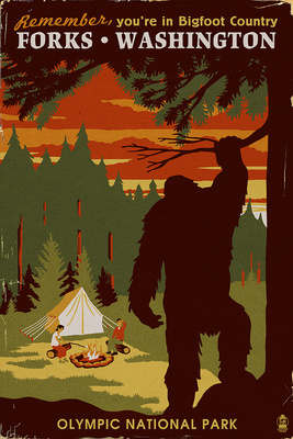 Forks, Washington - Home of Bigfoot - Lantern Press Artwork