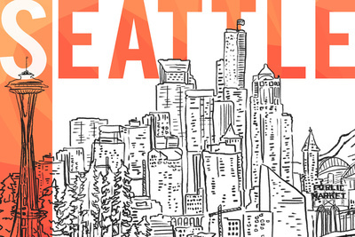 Seattle, Washington - Line Drawing - Modern - Lantern Press Artwork