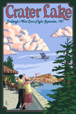 Crater Lake National Park, Oregon - Lindbergh Flight - Lantern Press Artwork