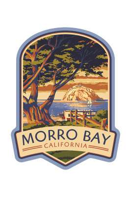 Morro Bay, California - Town View with Morro Rock - Contour