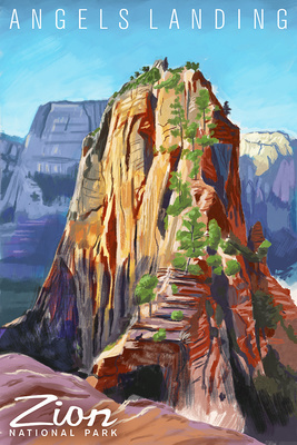 Zion National Park, Utah - Angels Landing - Oil Painting - Lantern Press Artwork