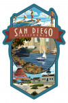 San Diego, California - Montage - Contour - Lantern Press Artwork
