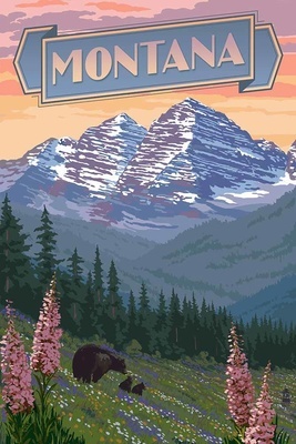 Montana Banner - Bear and Spring Flowers