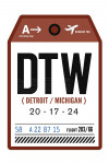 Detroit, Michigan - DTW - Luggage Tag - Contour - Lantern Press Artwork