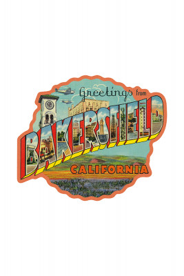 Bakersfield, California - Greetings - Vintage Halftone - Contour - Artwork