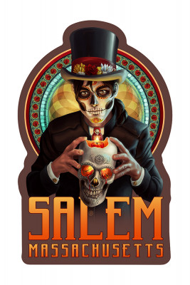 Salem, Massachusetts - Day of the Dead - Man & Candle - Contour - Lantern Press Artwork