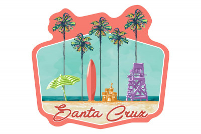 Santa Cruz, California - Tall Palms Beach Scene - Contour - Lantern Press Artwork