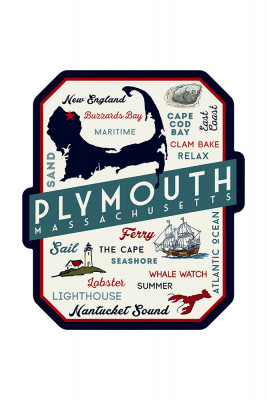 Plymouth, Massachusetts -Typography & Icons - Contour - Lantern Press Artwork