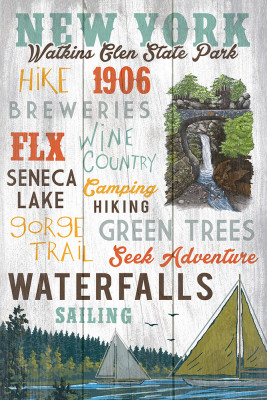 Watkins Glen State Park, New York - Typography - Lantern Press Artwork