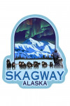 Skagway, Alaska - Northern Lights & Dogsled - Lithograph - Contour - Lantern Press Artwork