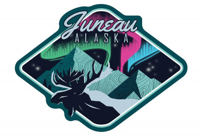 Juneau, Alaska - Northern Lights & Moose - Vector - Contour - Lantern Press Artwork