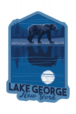 Lake George, New York - Bear & Reflection at Night - Contour - Lantern Press Artwork