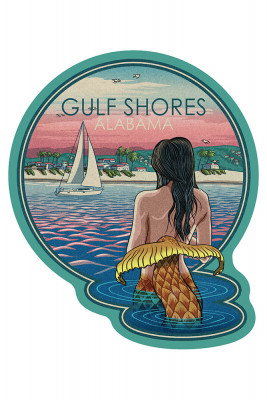 Gulf Shores, Alabama - Mermaid & Beach - Letterpress - Contour - Lantern Press Artwork