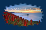 Pismo Beach, California - Ocean View with Red Aloe Flowers - Contour - Lantern Press Photography