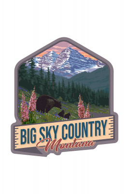 Big Sky Country, Montana - Bear and Spring Flowers - Contour - Lantern Press Artwork