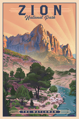 Zion National Park, Utah - Lithograph National Park Series - The Watchman