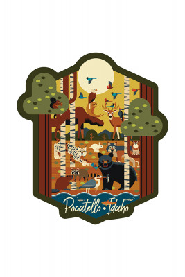 Pocatello, Idaho - Forest Animals - Geometric - Contour - Lantern Press Artwork