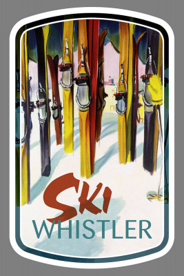 Whistler, Canada - Ski - Colorful Skis - Contour - Lantern Press Artwork