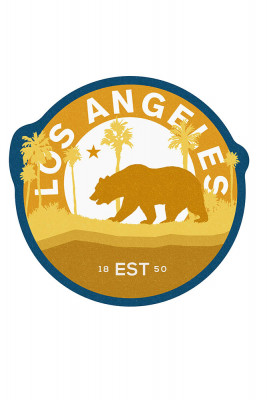 Los Angeles, California - Vintage Circular Bear Contour - Yellow - Lantern Press Artwork