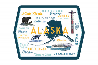 Alaska - Typography & Icons - Contour - Lantern Press Artwork