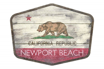 Newport Beach, California - Rustic California State Flag - Contour - Lantern Press Artwork