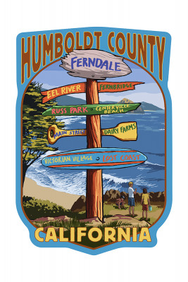 Ferndale, California - Humboldt County - Destination Signpost - Contour - Lantern Press Artwork