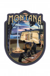 Montana - Retro Camper & Lake with Bear Family - Contour