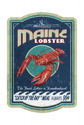 Kennebunkport, Maine - Lobster Vintage Sign - Contour - Lantern Press Artwork