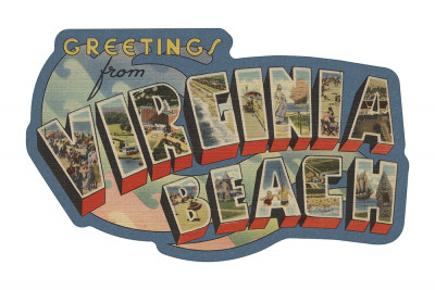 Virginia Beach, Virginia - Big Letter Scene - Halftone - Contour - Vintage Postcard