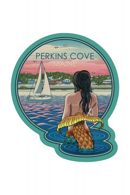 Perkins Cove, Maine - Mermaid & Beach - Contour - Lantern Press Artwork