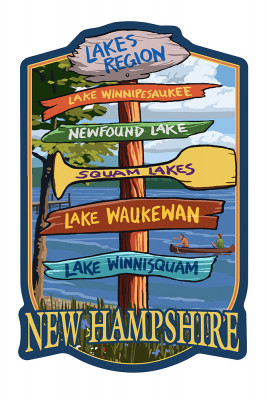 Lakes Region, New Hampshire - Destination Sign - Contour - Lantern Press Artwork