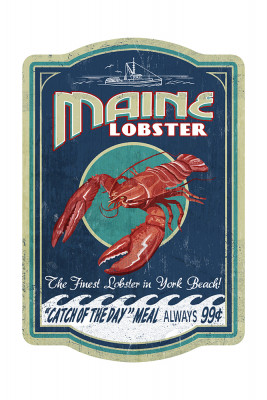 York Beach, Maine - Lobster Vintage Sign - Contour - Lantern Press Artwork