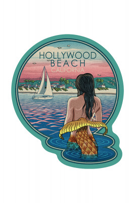 Hollywood Beach, California - Mermaid & Beach - Contour - Lantern Press Artwork