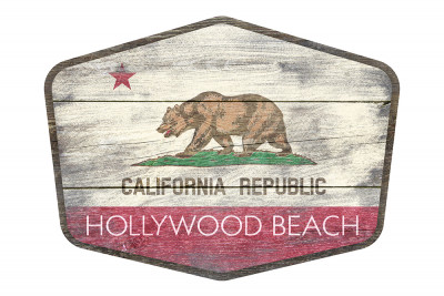 Hollywood Beach, California - Rustic California State Flag - Contour - Lantern Press Artwork